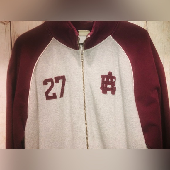 American Eagle Athletics Gray Burgundy Mens XL Full Zip Logo Track Jacket - Picture 2 of 7